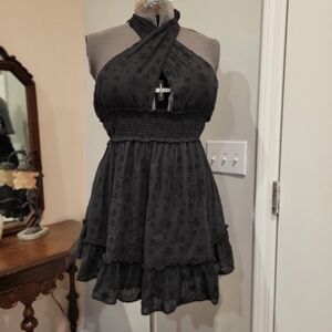 NWOT XL Aerie Blk Cotton Halter Dress